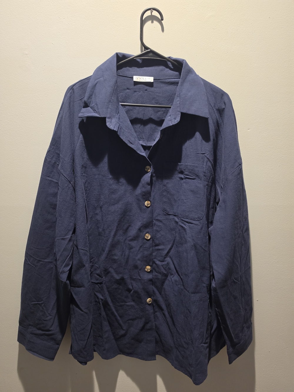 In'Voland Classic Navy Linen Button-Down Shirt